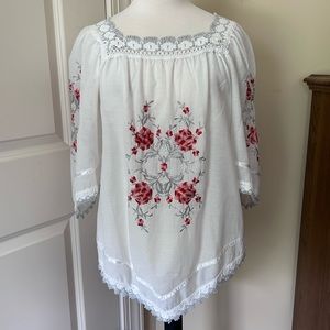 Vintage Rose Embroidered Square Neck Blouse made in Greece